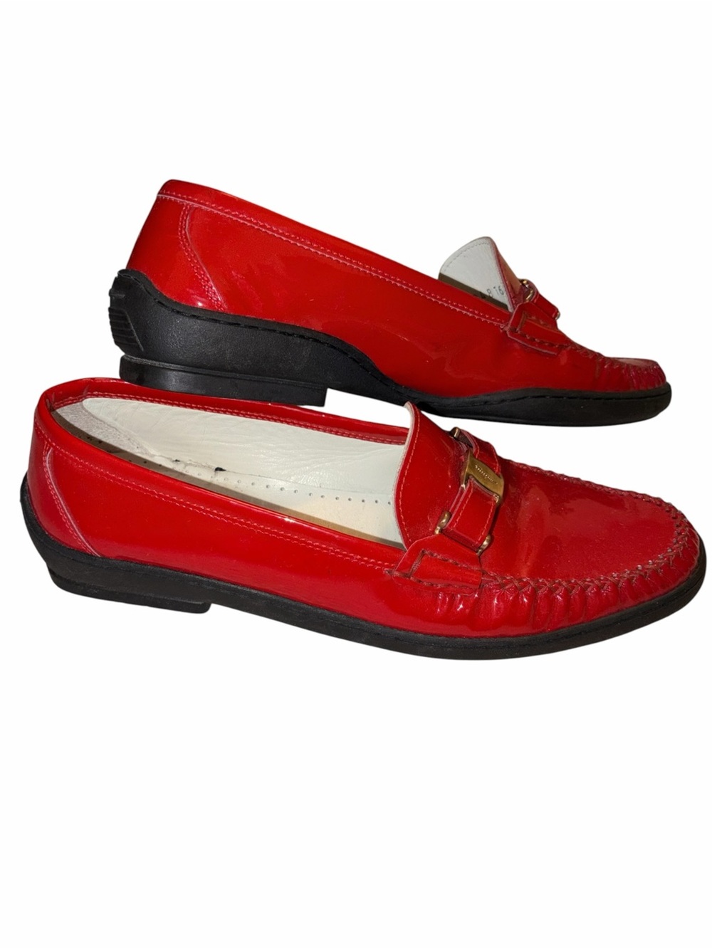 Vintage Salvatore Ferragamo Red Patent Leather Horsebit Loafers 8 B Made Italy
